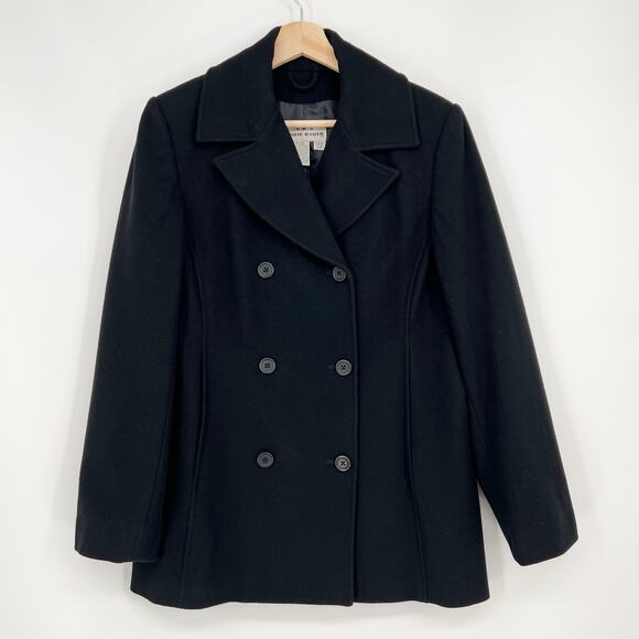 Vintage AKA Eddie Bauer Wool Pea Coat Womens Small Black Double Breasted Classic - Picture 1 of 7